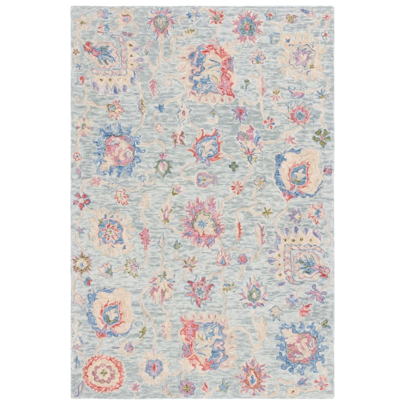 SAFAVIEH Handmade Metro Haruyo French Country Floral Wool Rug - 6' Square - Blue/Ivory