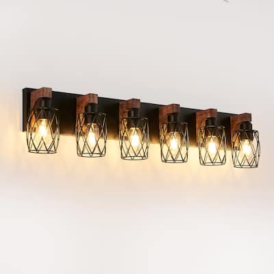 38" Industrial Vintage 6-Light Wall Sconce, Cage Wall Lighting Fixture