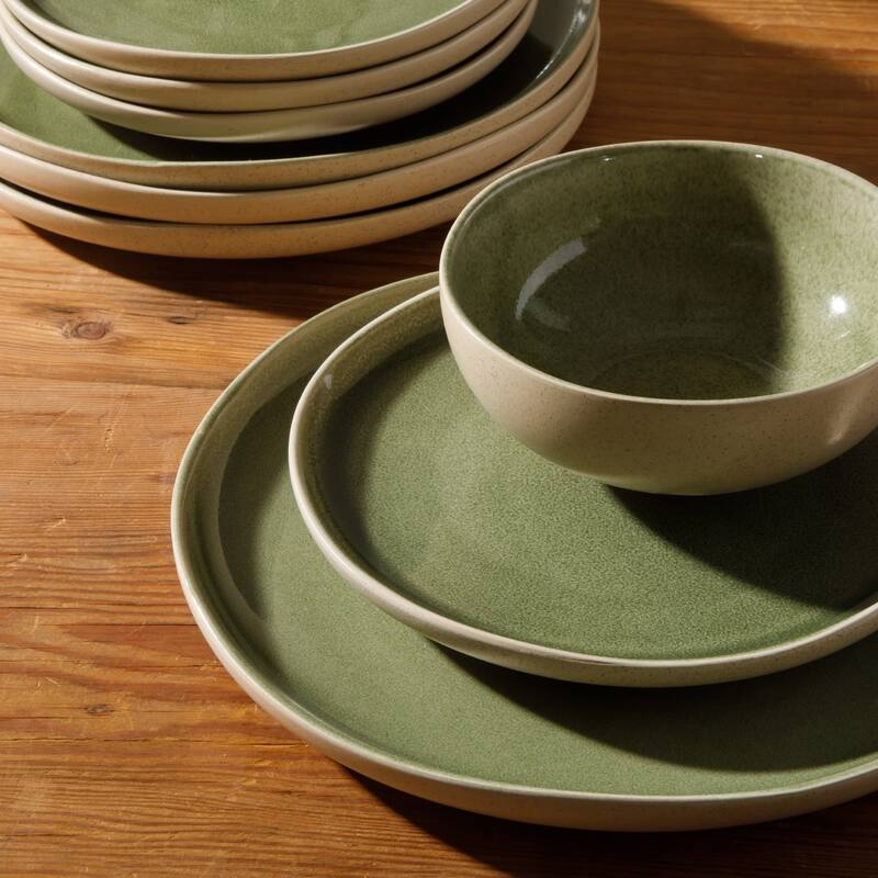 Gibson Elite Manila Bay 16-Piece & 12-Piece Stoneware Reactive Glaze Modern Artisan Dinnerware Set, Service for 4