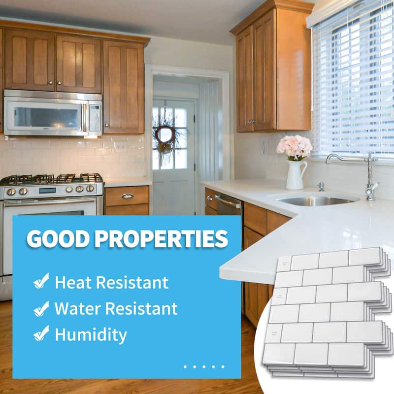 Art3d 12''x12'' Peel and Stick Backsplash Tile,Self-adhesive Subway Tiles for Kitchen,White with Gray Grout ,10pcs