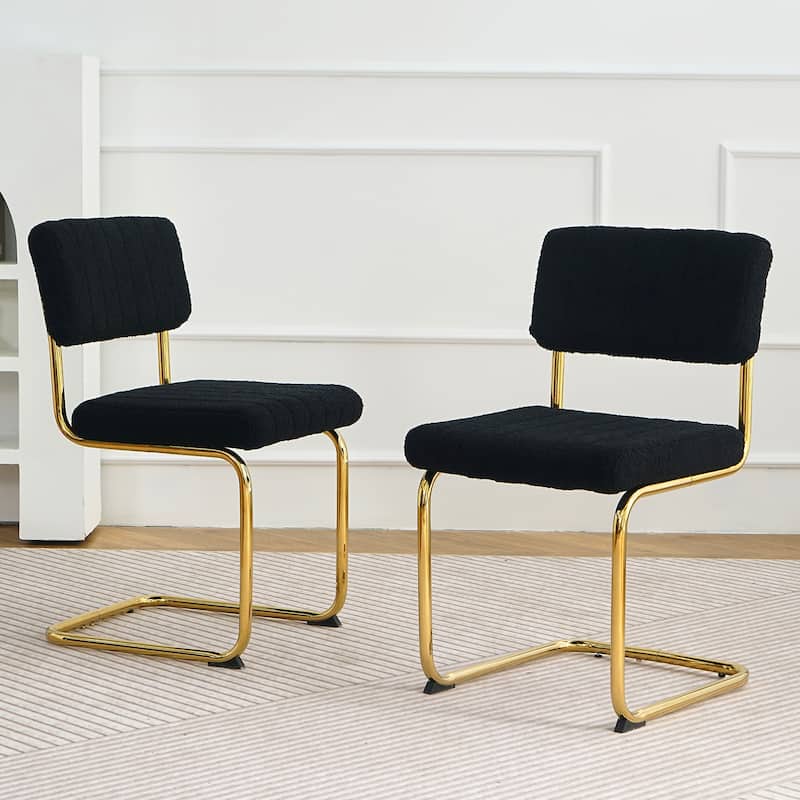 Set of 2 Modern Upholstered Dining Chair with Metal Leg - Black/Gold