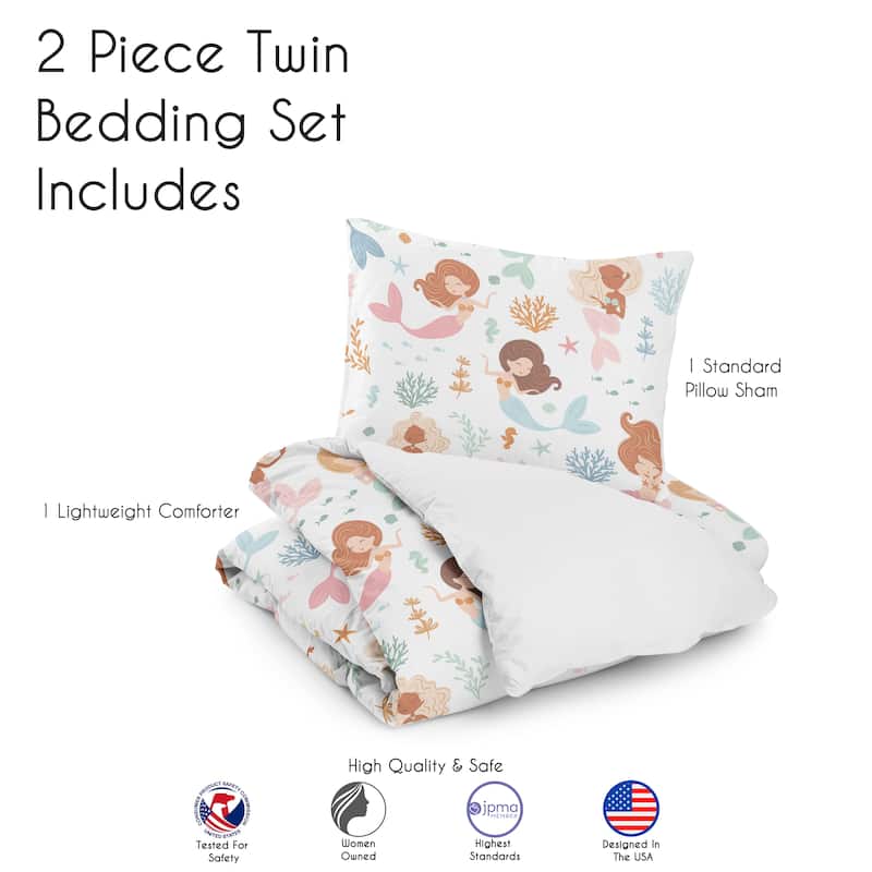 Sweet Jojo Designs Ocean Mermaids Girl 2p Twin Comforter Set Pink Teal Under the Sea Underwater Theme Fairytale Fish Blue Orange