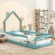 preview thumbnail 1 of 6, Twin Size Wooden Bed with House-Shaped Headboard and Guardrails for Safe and Imaginative Sleep Light Blue