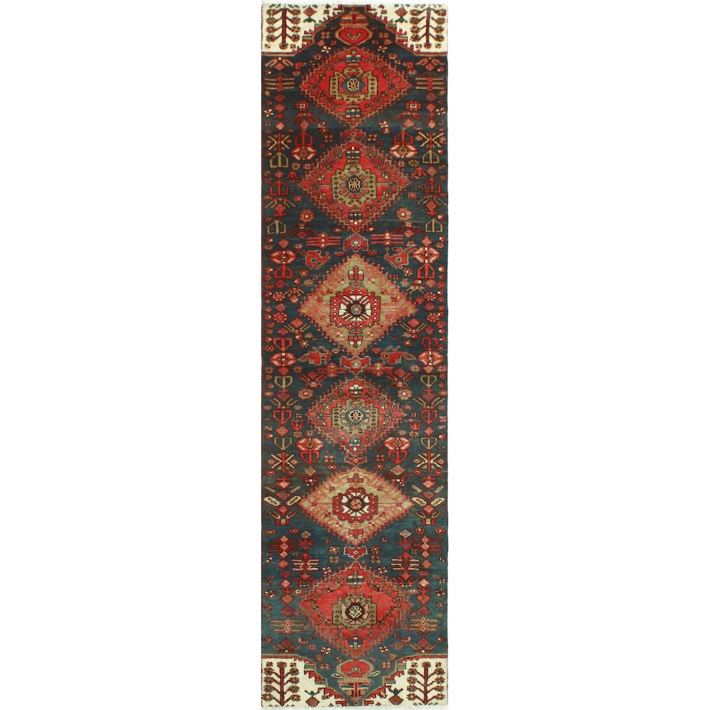 Noori Rug Fine Vintage Distressed Shukura Blue/Rust Runner - 2'5" x 10'0"