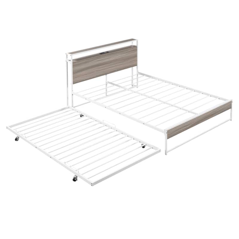 HomeRoots White Metal Full Bed Frame With Trundle