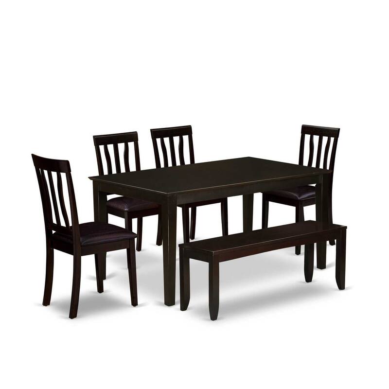 HomeStock 6-Piece Rectangle Cappuccino Finish Solid Wood Top Dining Table with 1 Bench, 4 Chairs