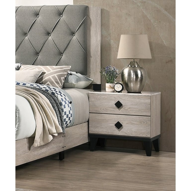 Contemporary Cream Nightstand, Drawers, Bedside Table, Plywood Bedroom Furniture