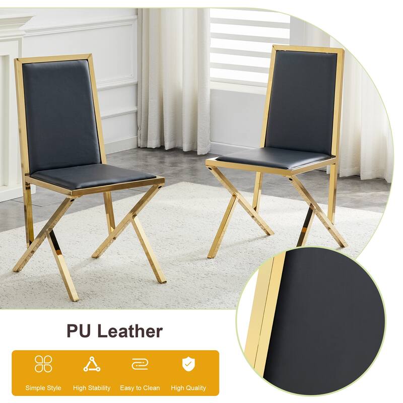 4-Pack Metal Framed PU Dining Chairs: Ergonomic Design, A Simple And Luxurious Choice Featuring Unique Gold Legs