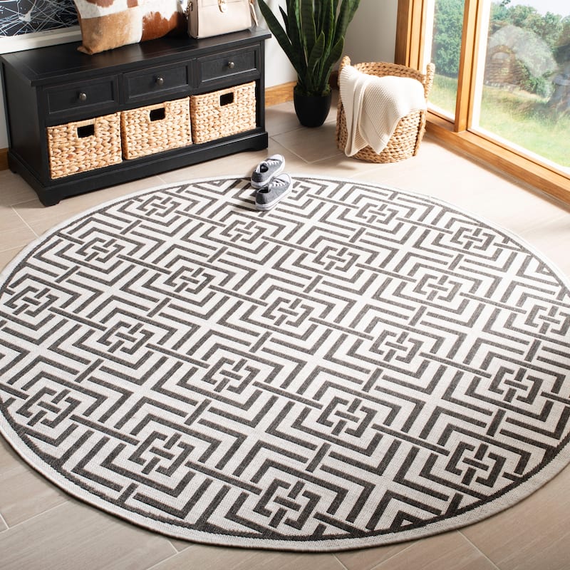 SAFAVIEH Linden Darla Indoor/ Outdoor Waterproof Patio Backyard Rug - 6'7" Round - Light Grey/Charcoal