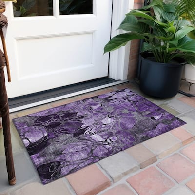 Machine Washable Indoor/ Outdoor Modern Floral Chantille Rug