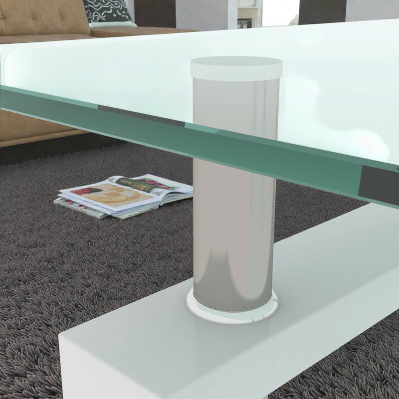 Rectangle Glass Coffee Table with Storage Shelf, Modern Clear Glass Coffee Table with Metal Frame