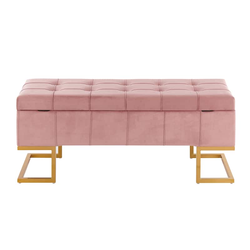 Silver Orchid Crossgar Velvet Storage Bench with Flip-Top Lid