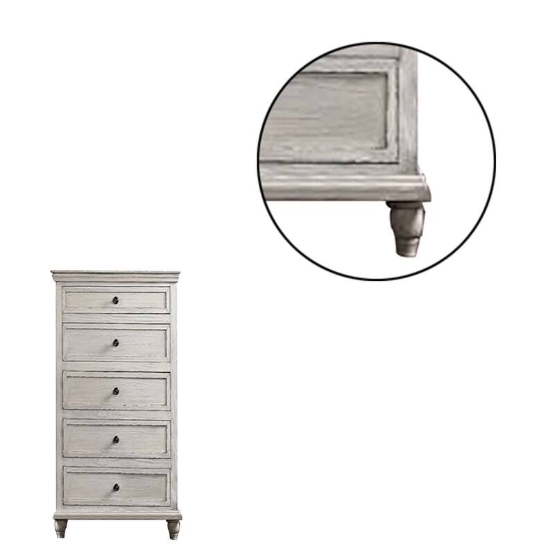 Zea 50 Inch Wood Tall Dresser Chest, 5 Drawers with Black Metal Knobs, Gray