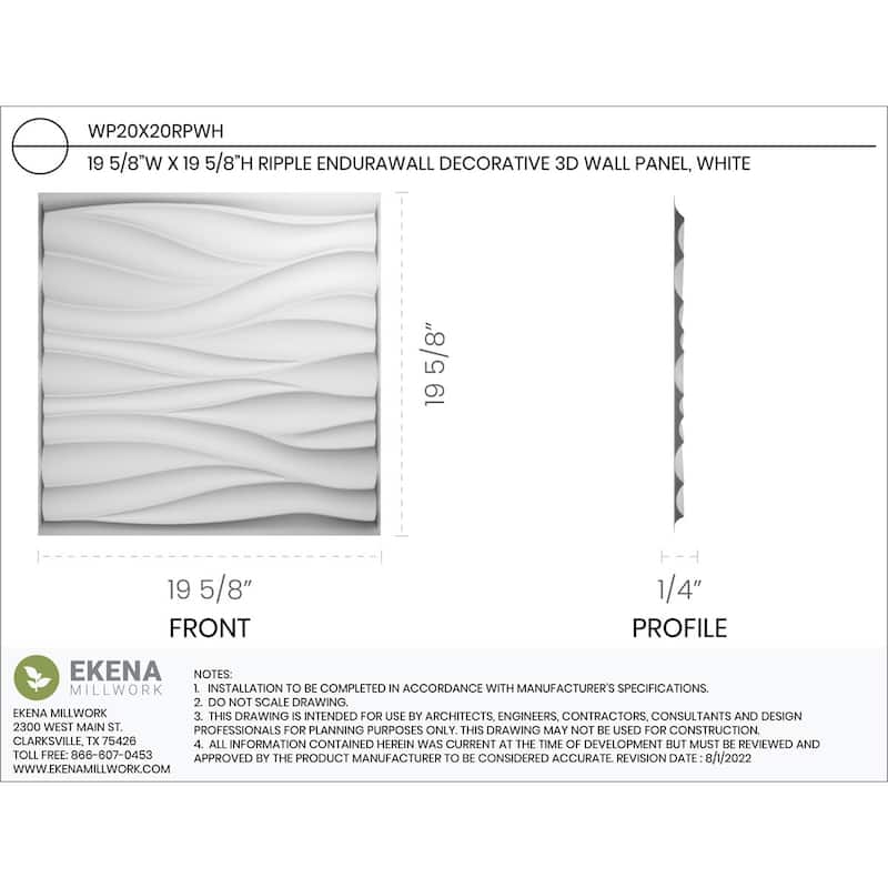 19 5/8"W x 19 5/8"H Ripple EnduraWall Decorative 3D Wall Panel