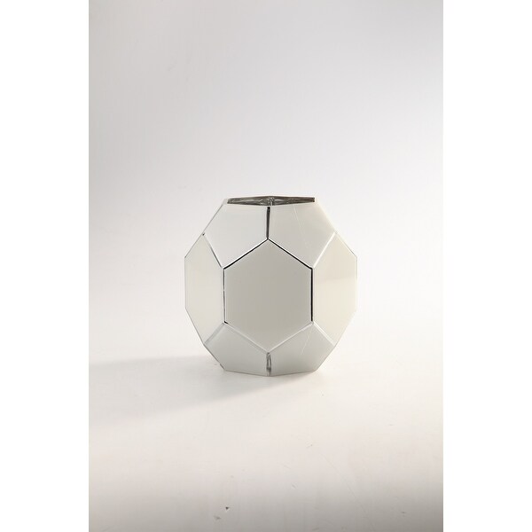 9" White and Silver Geometric Hand Blown Glass Vase - N/A