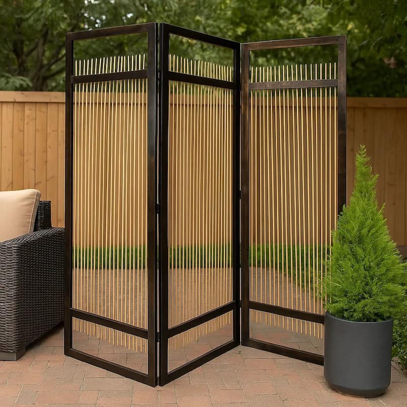 Yetta 72 x 72 Indoor Outdoor Folding Screen Room Divider, Willow, Brown