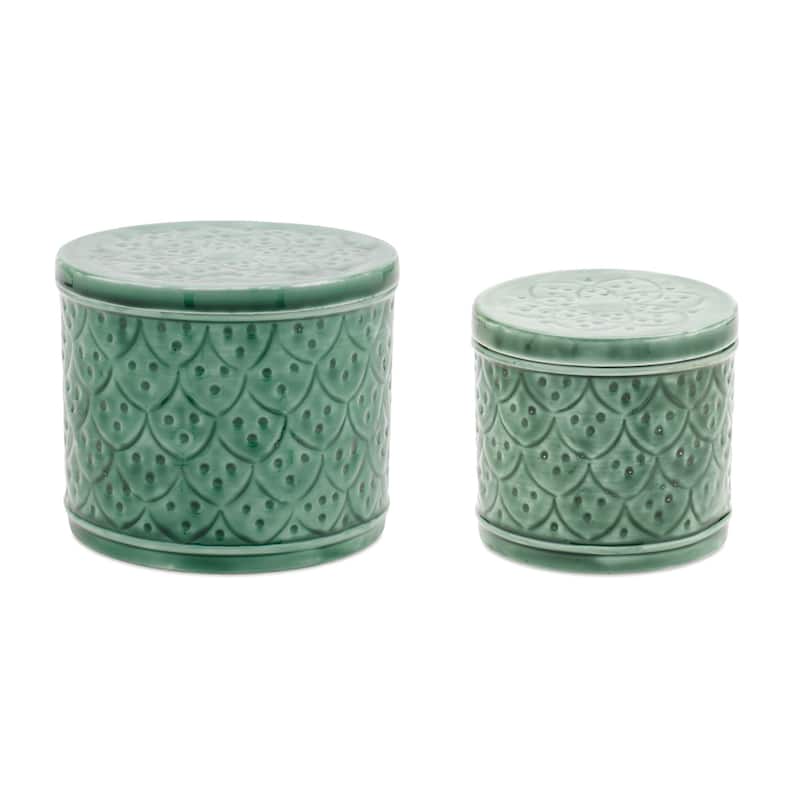Iron Scalloped Lid Containers Set of 2 with Nesting Storage Design - Green