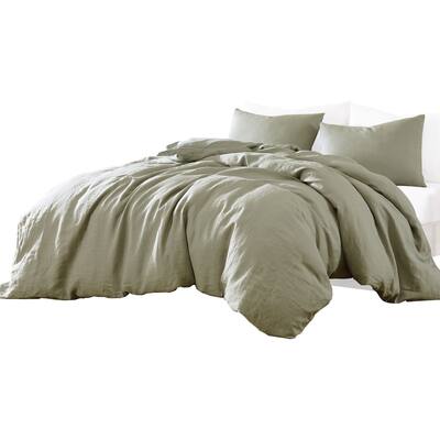 Edge 4 Piece Queen Size Duvet Comforter Set, Washed Linen, Sage Green