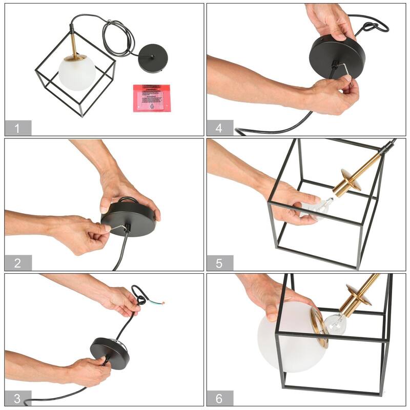 Modern Farmhouse 1-Light Black Gold Cage Kitchen Island Pendant Lights with Globe Frosted Glass - 11" L x 11" W x 14.5" H