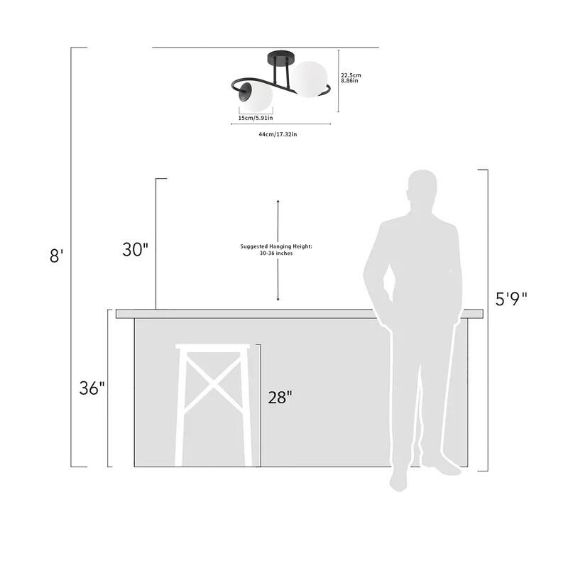 Modern Black Double Globe Flush Mount Ceiling Light with Curved Arm White Glass Shades
