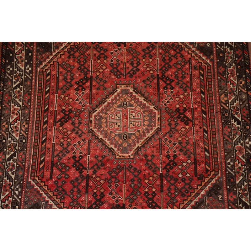 Red Qashqai Persian Vintage Area Rug Handmade Wool Carpet - 5'2"x 7'8"