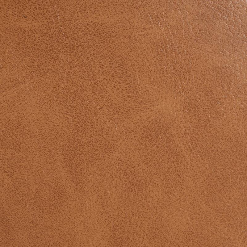 Small Button-Tufted PU Round Ottoman - Orange Brown Space-Saving Design