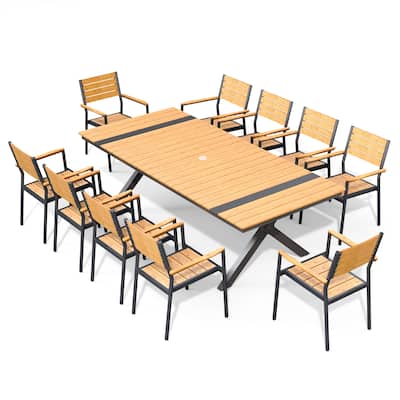 Pellebant 11PC Aluminum X Frame Outdoor Patio Dining Set Table with Stackable Armchairs