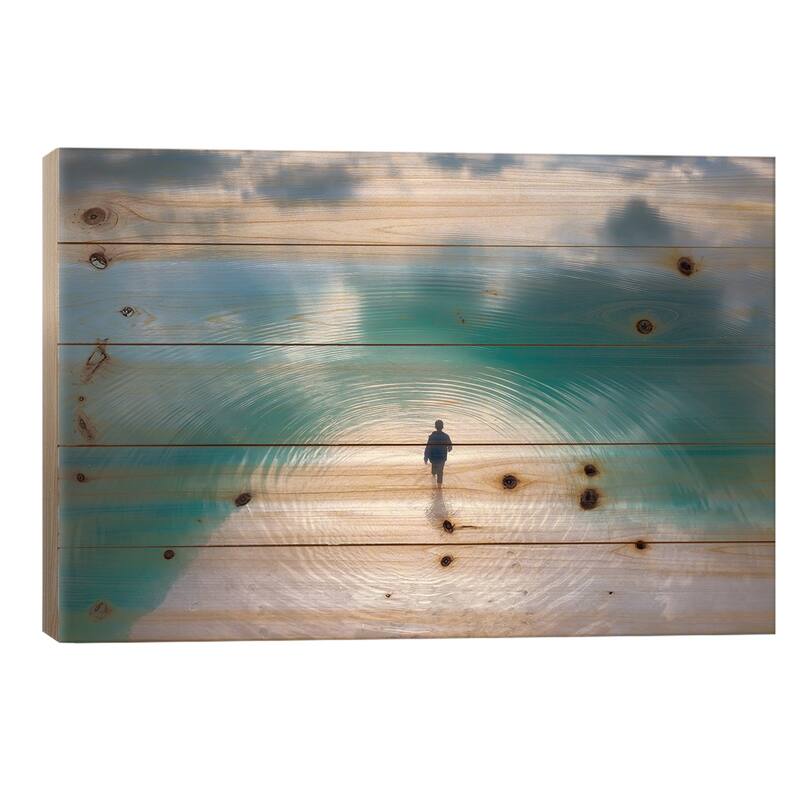 The Walk Lake Print On Wood by Tianqi - Multi-Color - 18x26x1.5