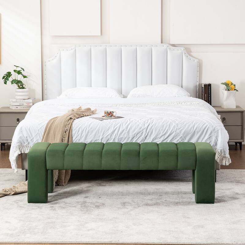 Upholstered Bedroom Bench Tufted Entryway Bench Modern End of Bed Bench Dining Bench with Gold/Black Metal Legs for Window