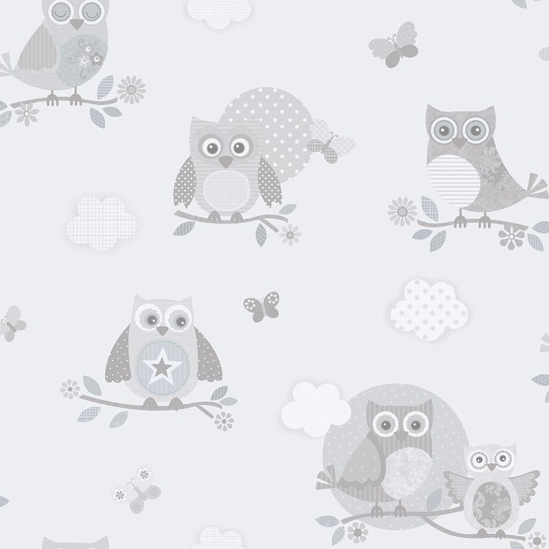 Galerie Wallcoverings Just 4 Kids 2 Owls Non-woven Matte Wallpaper Roll - 33 feet x 21 inches - Grey