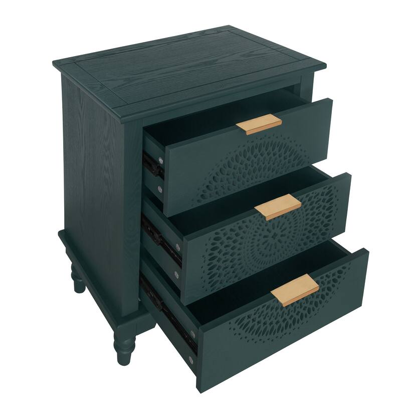 GDFStudio - Manchurian Charm American Style Hollow-Carved 3-Drawer Storage Chest