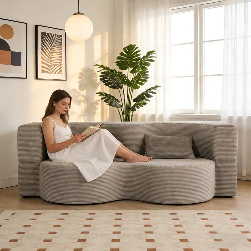 75 Inch Memory Foam 2-in-1 Foldable Sleeper Sofa Bed w/ 2 Pillows for Living Room - Grey