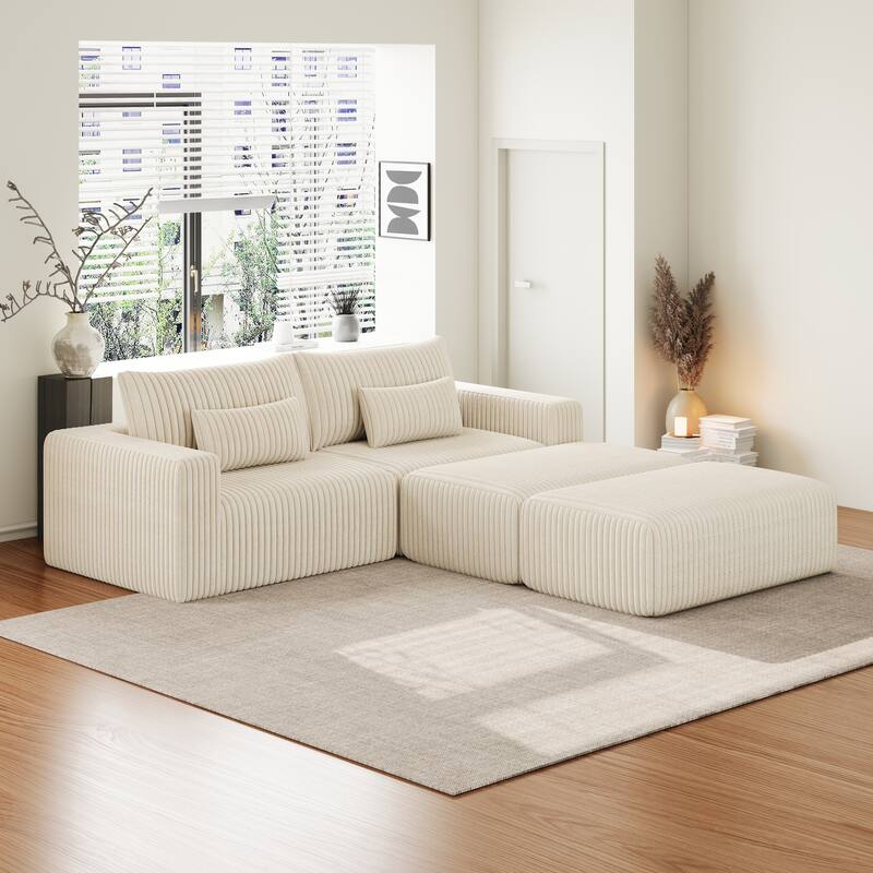 102" Modular Couch Cloud Plush Loveseat Sectional Sofa with 2 Ottoman