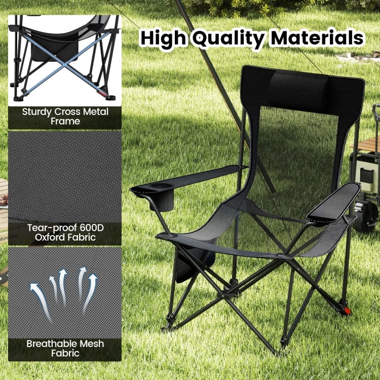 Grey Oxford Mesh Metal Reclining Camping Chair with Footrest and Cup