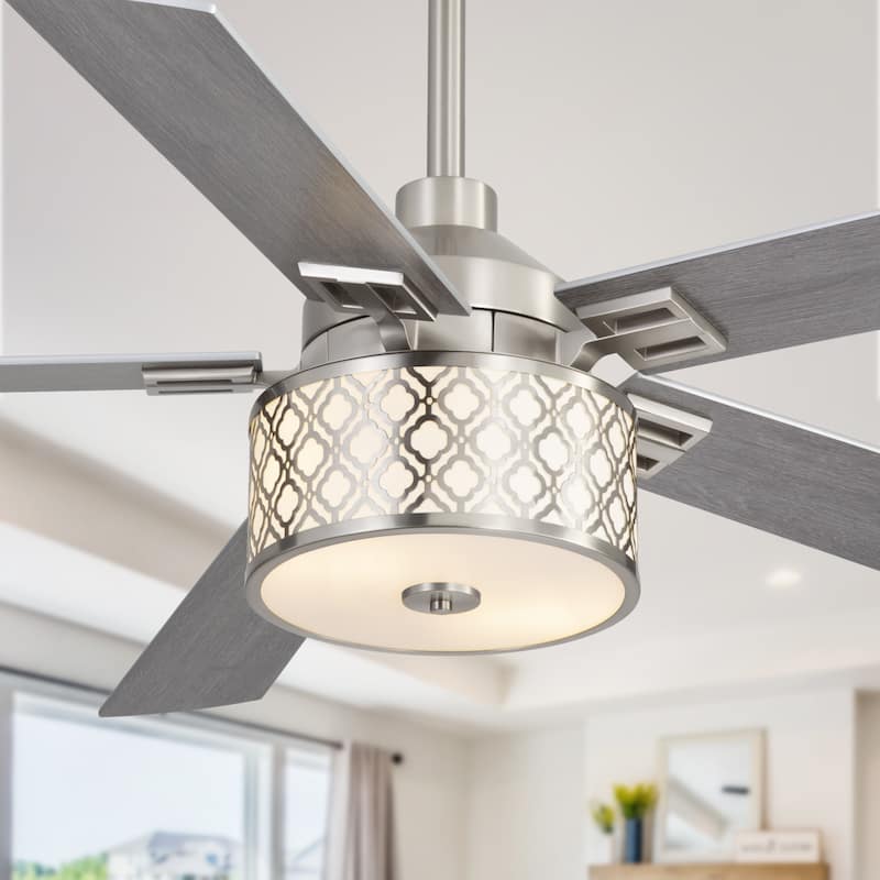 52" Reversible 5-Blade Caged Ceiling Fan with Light and Remote - Stain Nickel 