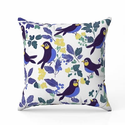 Sweet Tweets Faux Suede Reversible Throw Pillow Blue and Yellow