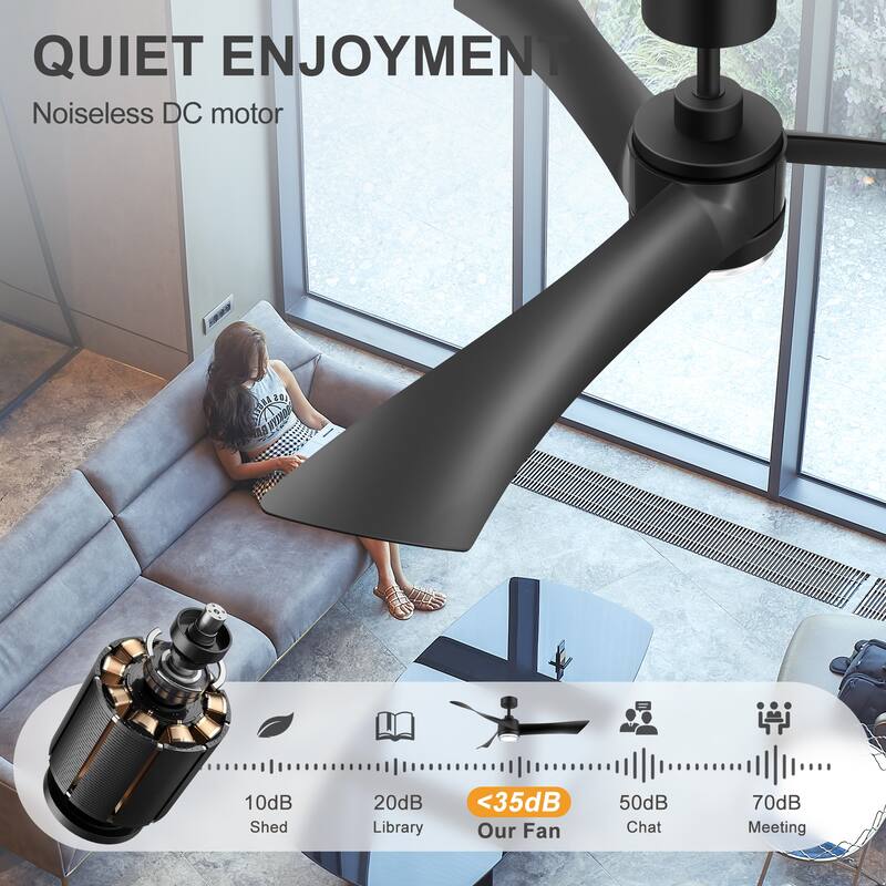 54" ABS 3-Blade LED Ceiling Fan with Light and Remote