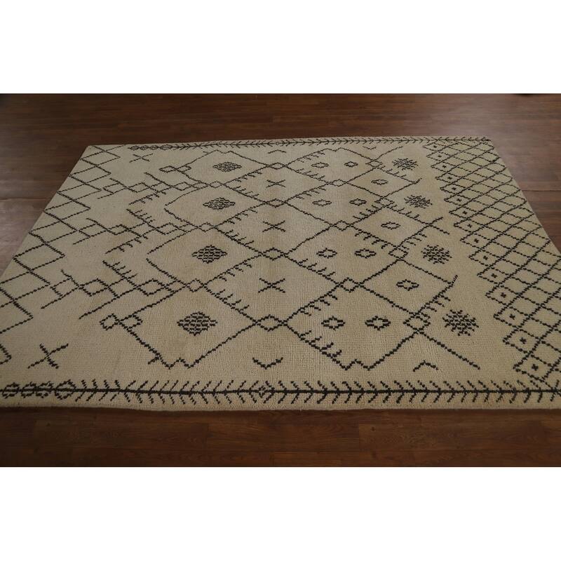 Trellis Moroccan Indian Area Rug Hand-Knotted Wool Carpet - 5'5" x 7'9"