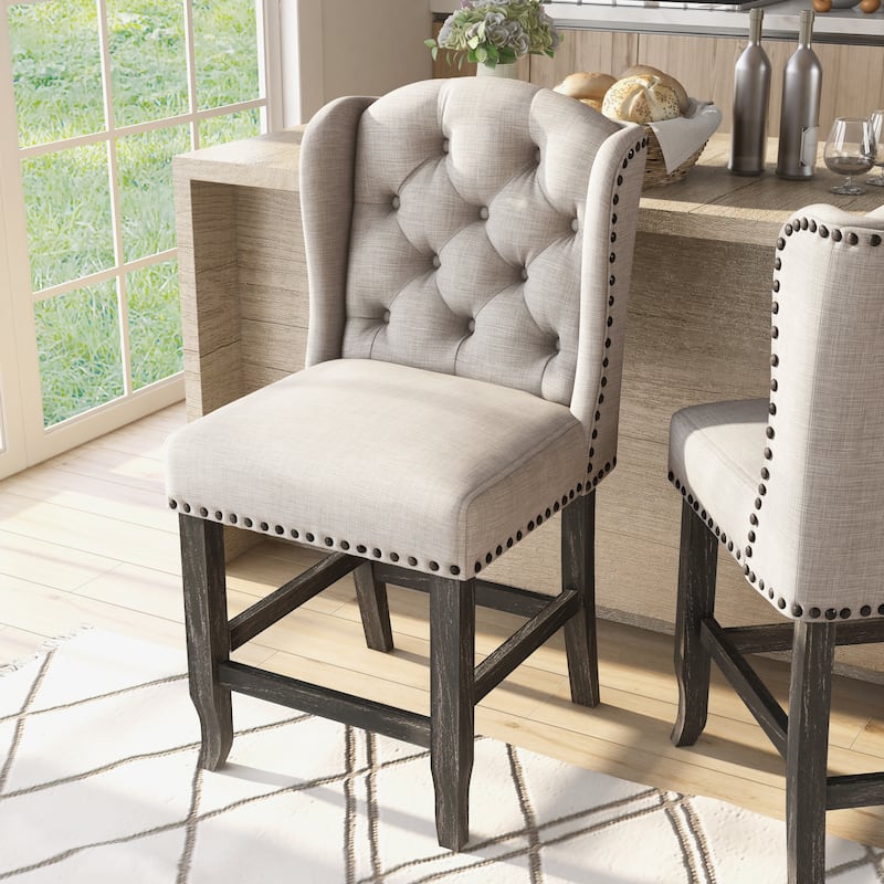 Tays Rustic Linen Tufted Counter Height Stools (Set of 2) by Furniture of America