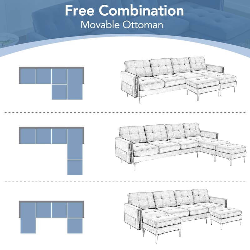 110.6" L Shaped Convertible Sectional Sofa Couch with Movable Ottoman