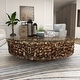 preview thumbnail 7 of 63, Brown Driftwood Handmade Collage and Pedestal Base Coffee Table with Tempered Glass Top - 48" round x 16"