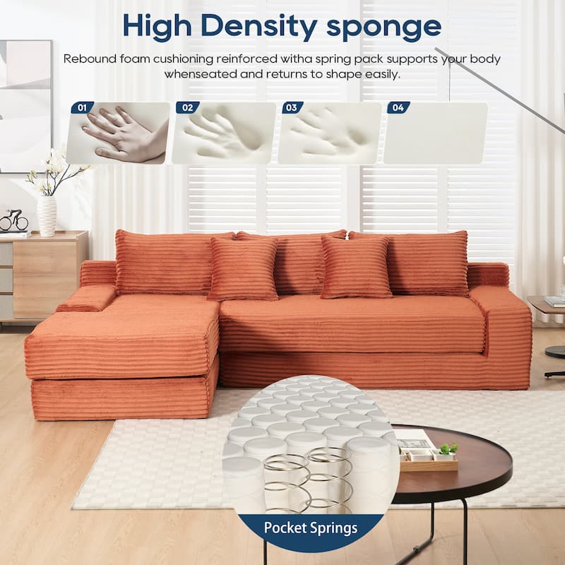 Light Corduroy L-Shaped Sectional with Memory Foam, Sofa Bed