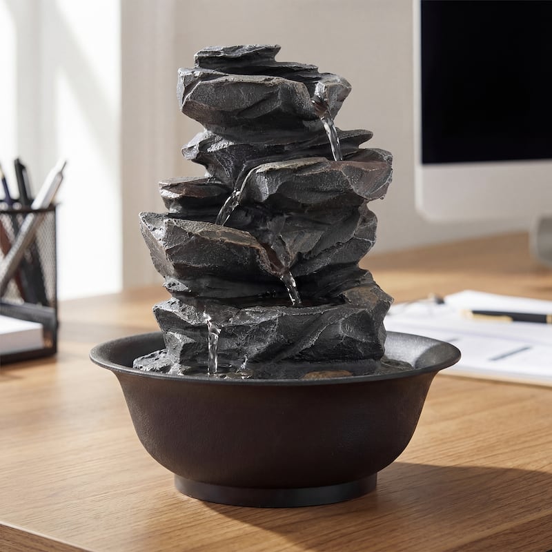 Gymax Tabletop Water Fountain w/LED Light Pump & Adjustable Flow for