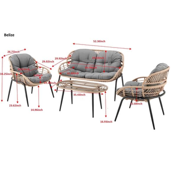 Belize 4-Piece Natural PE Rattan Conversation Set - Bed Bath & Beyond ...