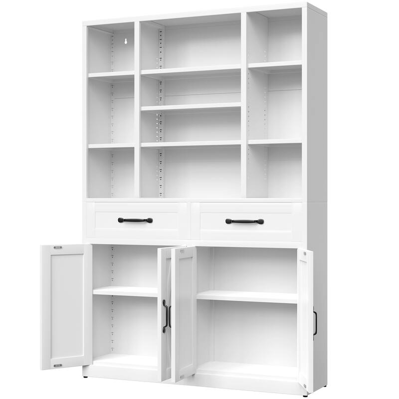 71" Tall Industrial Bookcase with Doors, Drawers & Adjustable Shelves - Metal Storage Cabinet for Office, Living Room