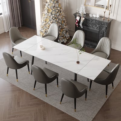 9 - Piece Extendable Sintered Stone Dining Table Dining Set for 8 Person
