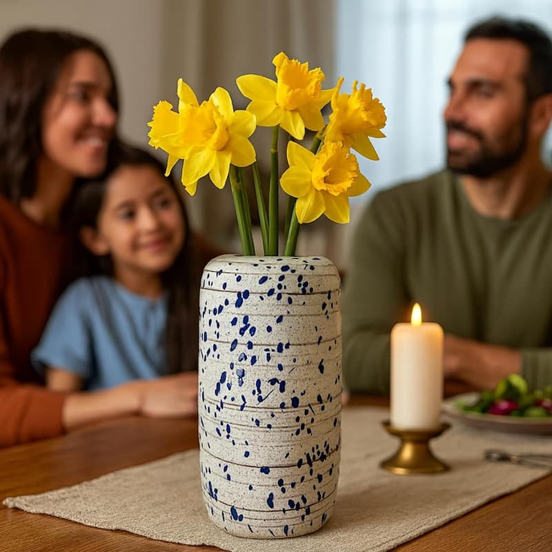 Aria Home Abstract Ceramic Vase With Blue Splatter Modern Home Decor