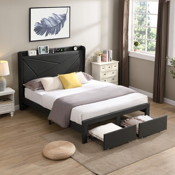 Full Size Bed Frame with 2 Storage Drawers - Bed Bath