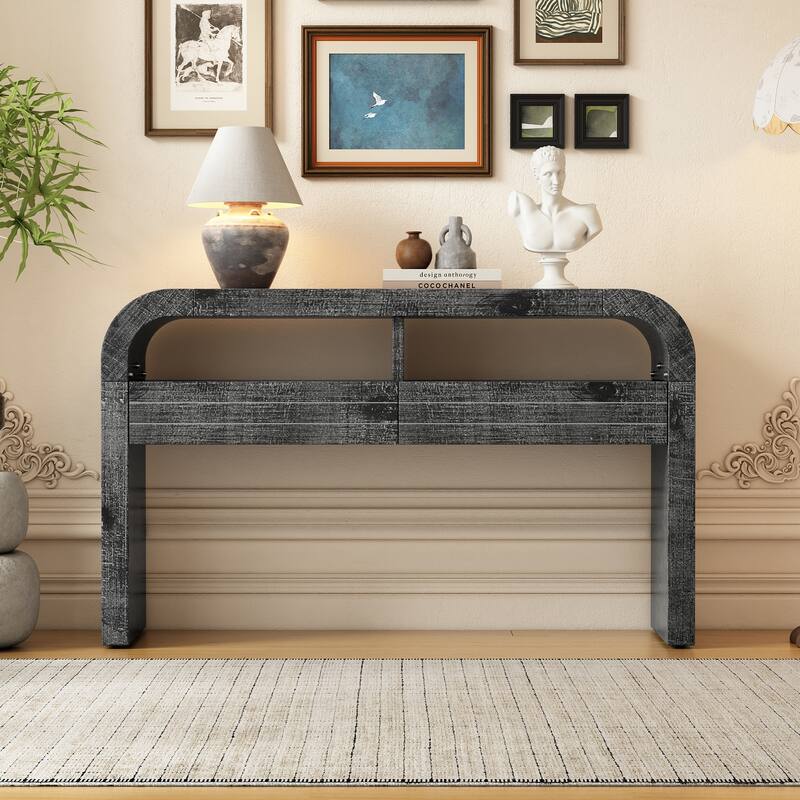 52 Inch Retro Style Console Table with Large Drawers