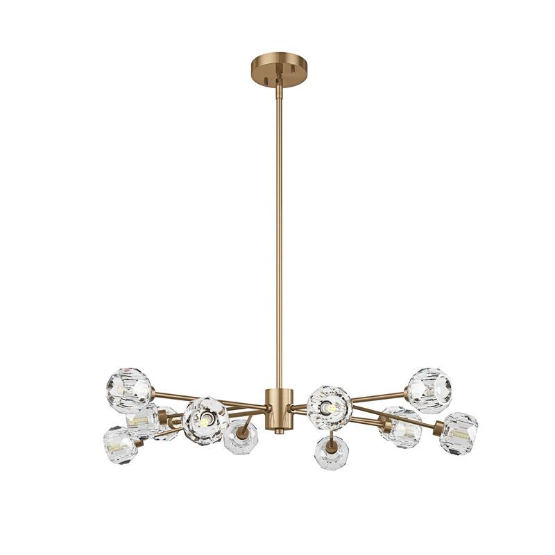 Mid-Century Modern Brass 12-Light Clear Glass Sputnik Chandelier for Dining Room
